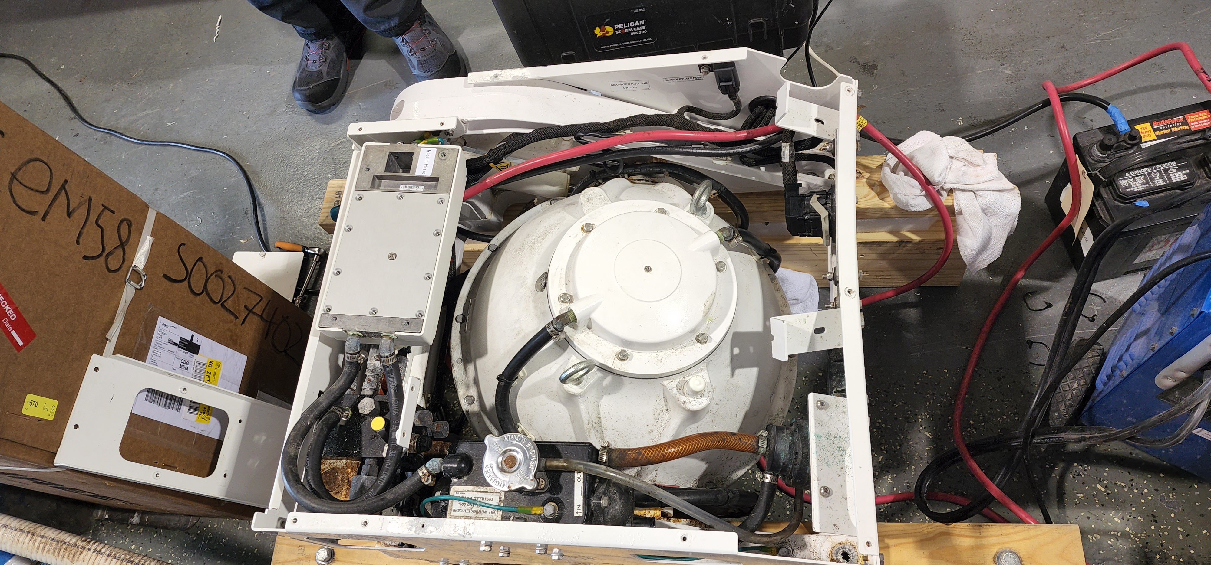 Removed Seakeeper SK2 unit on pallet with serial number visible, April 2022